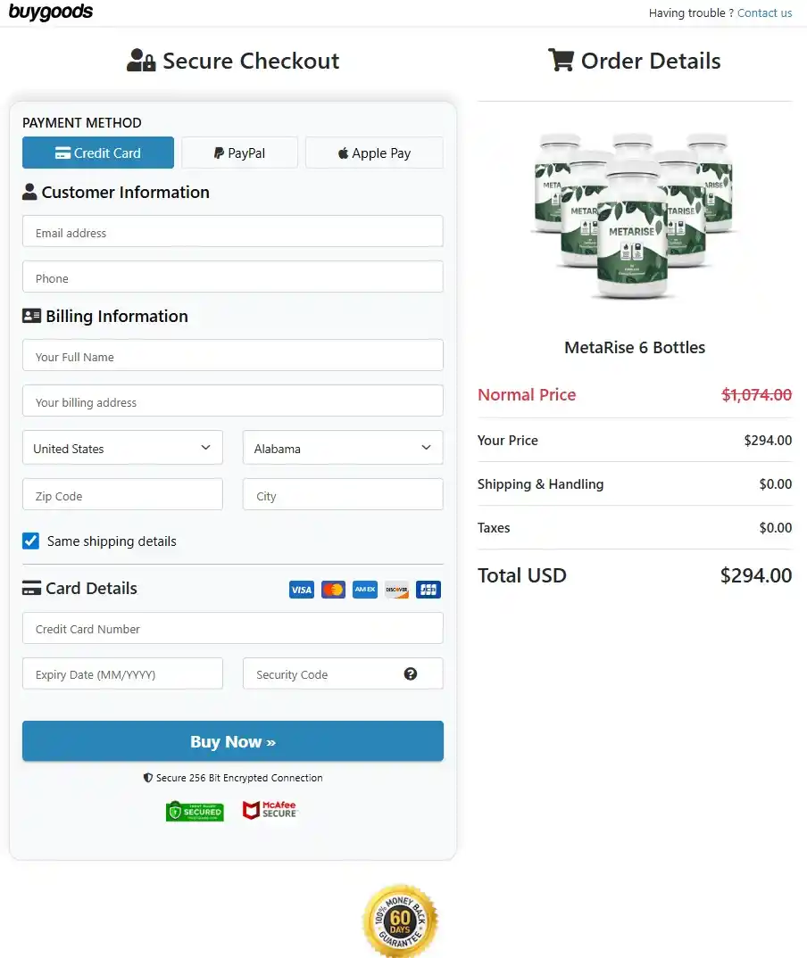 Metarise Metarise Order Page